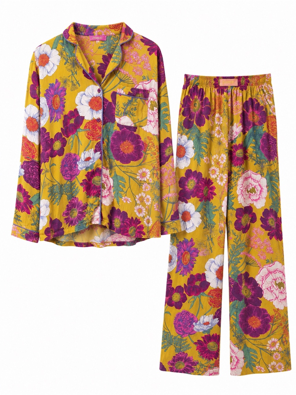 Powder Floral Pajama Set Mustard Botanical Whimsical Retro⁠ Medium